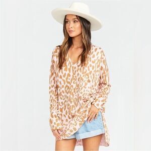 Show Me Your Mumu Cliffside Sweater Pink Leopard Knit XS